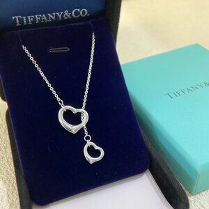 Tiffany 18K white gold double heart pendant necklace
